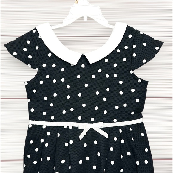 NWT Janie and Jack Cotton Dress Black and White Polka Dot Cap Sleeves size 7 - Picture 2 of 11